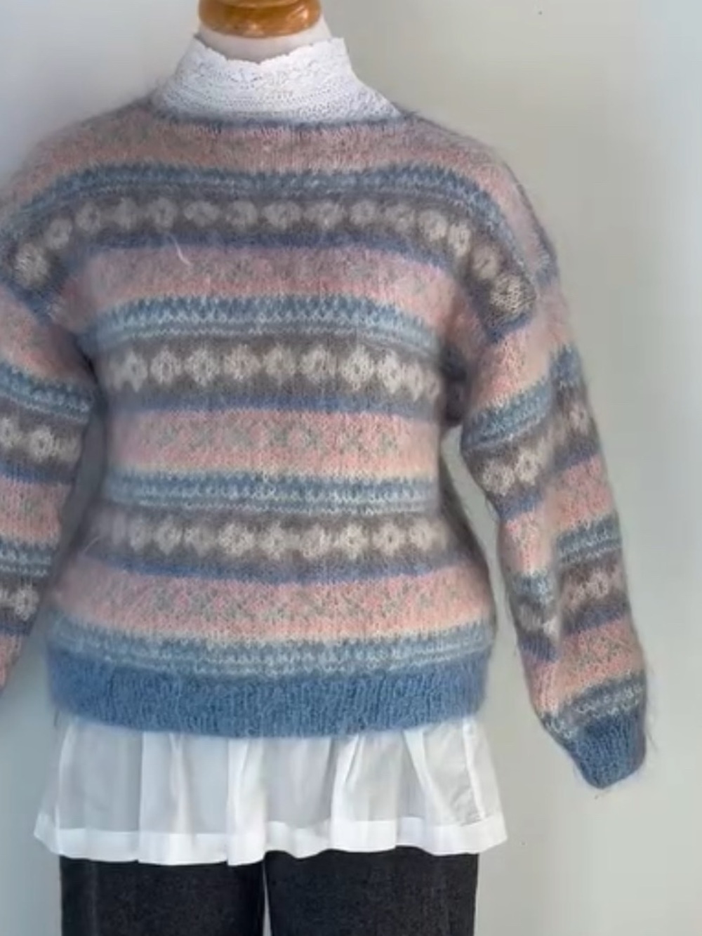 Vintage Soft Pastel Striped Mohair-Blend Sweater - Pink & Blue